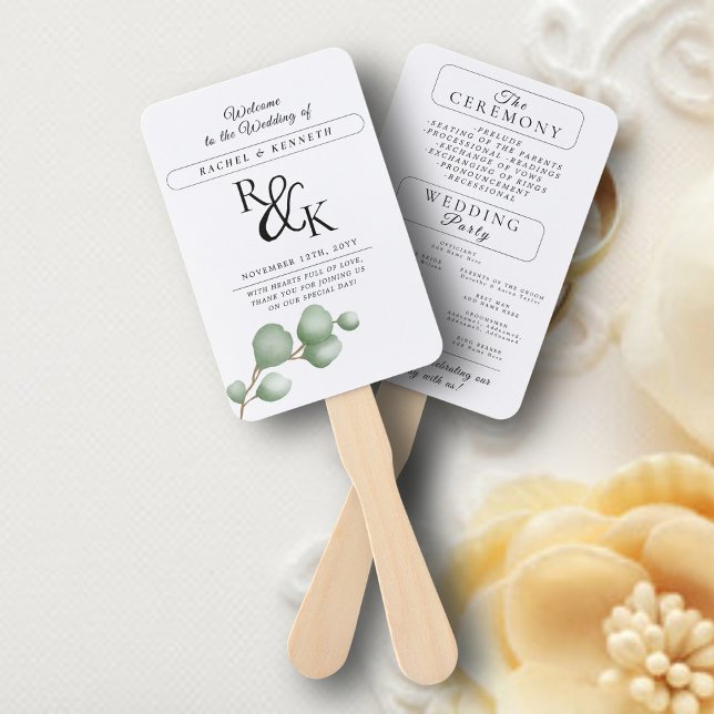 Abanico Programa de Ceremonia de Boda Eucalipto Blanco y N (Subido por el creador)
