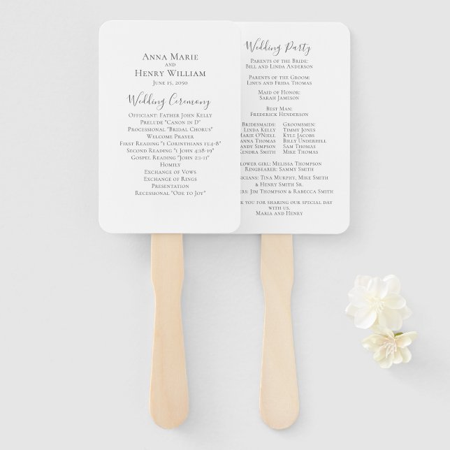 Abanico Programa de Ceremonia de Boda Minimalista Simple (Anverso y reverso)