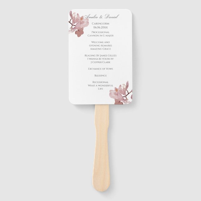 Abanico Programa de Ceremonia de Boda Orquídea Rosa (Anverso)
