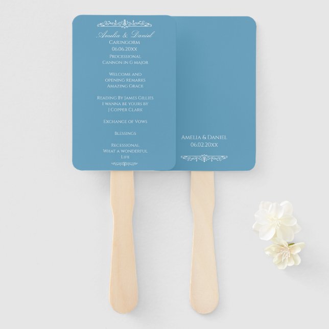 Abanico Programa de Ceremonia de Boda Regency Blue (Anverso y reverso)