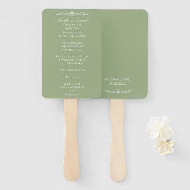 Abanico Programa de Ceremonia de Boda Regency Green (Anverso y reverso)