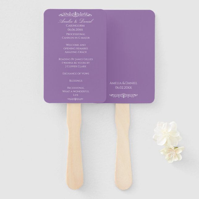 Abanico Programa de Ceremonia de Boda Regency Purple (Anverso y reverso)