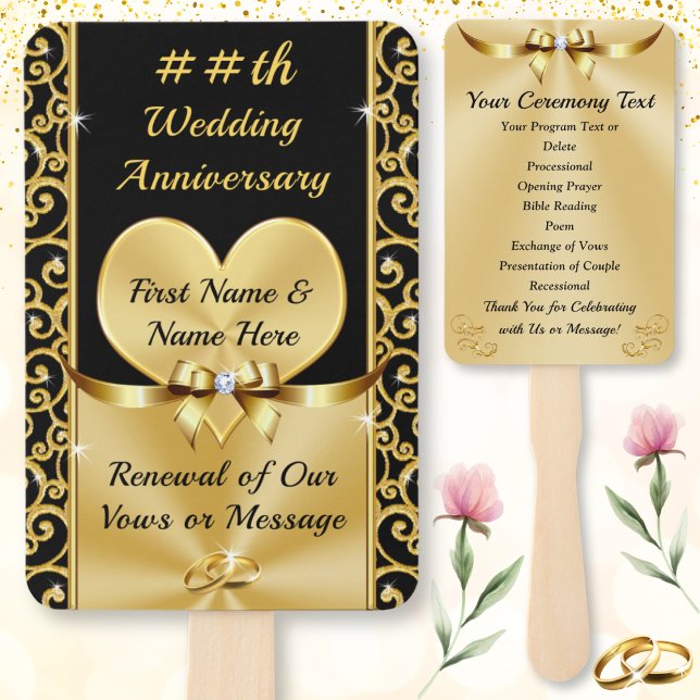 Abanico Programa de Ceremonia de Bodas de Oro, 50º Anivers (Black and Gold Programs. Wedding anniversary program or anniversary party favors. Golden anniversary)