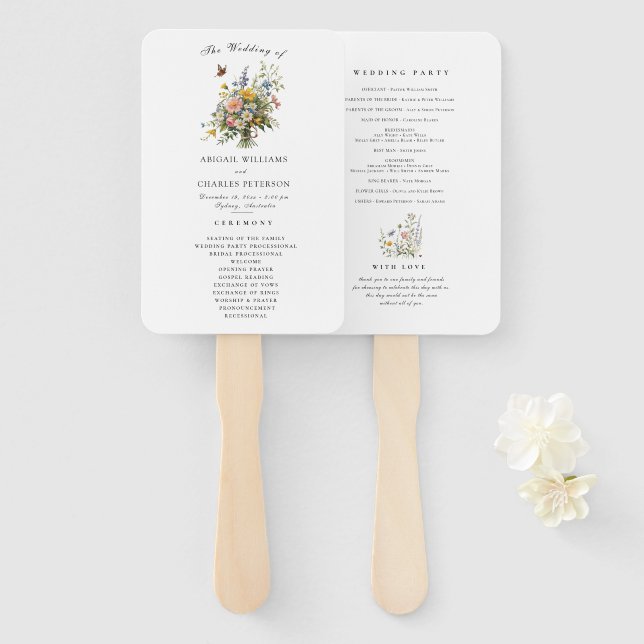 Abanico Programa de Ceremonia de Boho Wildflower Bouquet B (Anverso y reverso)