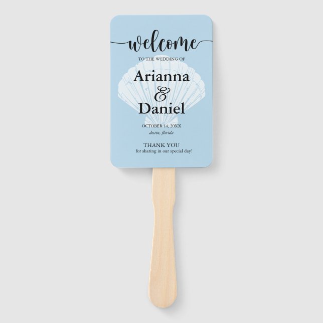Abanico Programa de Ceremonia Hand Fan Beach Seashell (Anverso)