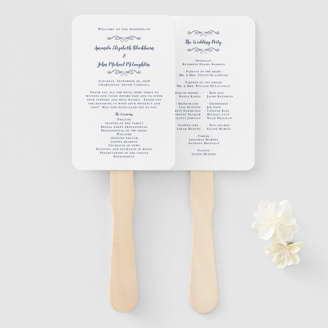Abanico Programa de Ceremonia Moderna para Boda Elegante A (Anverso y reverso)
