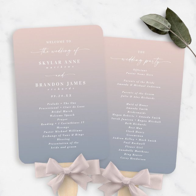 Abanico Programa de ceremonias de Boda azul opaco y seco (Subido por el creador)