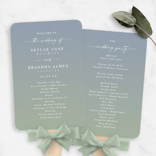 Abanico Programa de ceremonias de Boda azul y verde de Omb
