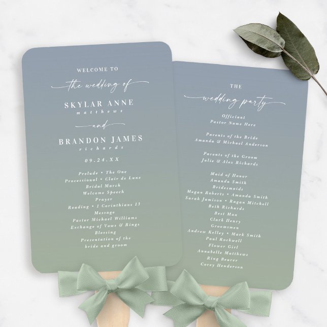 Abanico Programa de ceremonias de Boda azul y verde de Omb (Subido por el creador)