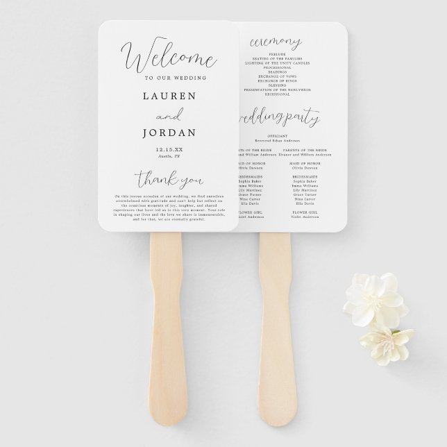 Abanico Programa de ceremonias de Boda de caligrafía rusa (Anverso y reverso)