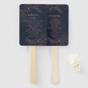 Abanico Programa de ceremonias de Boda de oro azul y Rosa