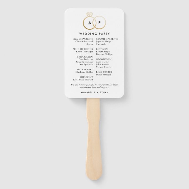 Abanico Programa de ceremonias de Boda dorado moderno (Reverso)