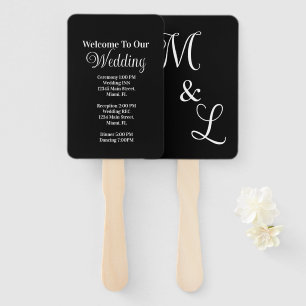Abanico Programa de Evento de Boda con Guión Moderno Negro