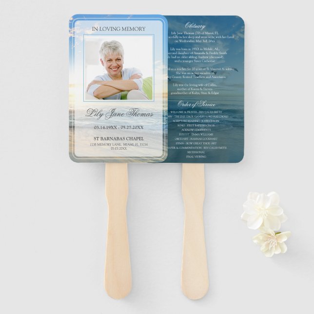 Abanico Programa de funerales Beach In Love Memory (Anverso y reverso)