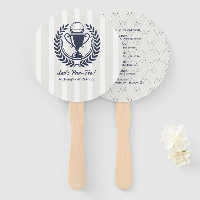 Abanico Programa de Golf Preppy Navy, White & Cloud Dancer (Anverso y reverso)