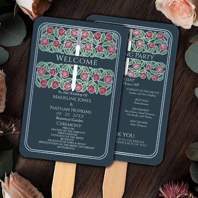 Abanico Programa de la boda real con espada floral platead (Subido por el creador)