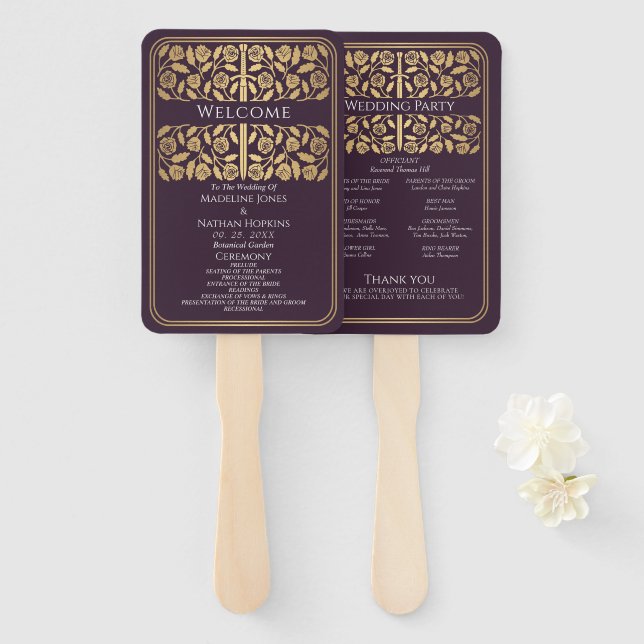 Abanico Programa de la Boda Real Espada de Oro Medieval de (Anverso y reverso)