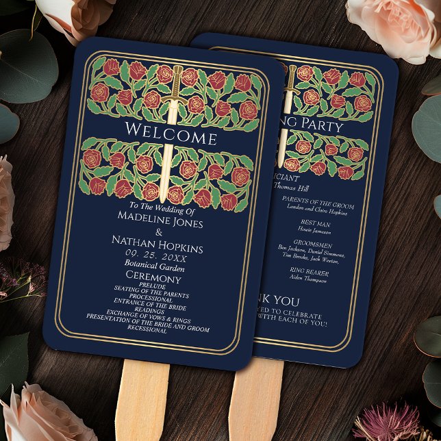 Abanico Programa de la Boda Real Espada Floral Oro Azul (Subido por el creador)