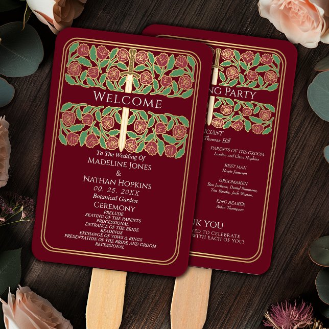 Abanico Programa de la Boda Real Espada Floral Oro Rojo (Subido por el creador)