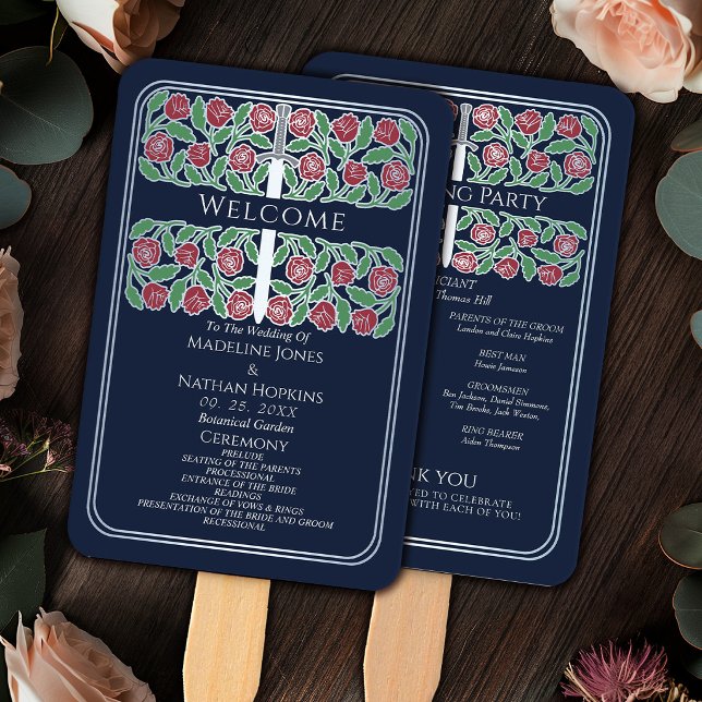 Abanico Programa de la Boda Real Espada Floral Plata Azul (Subido por el creador)