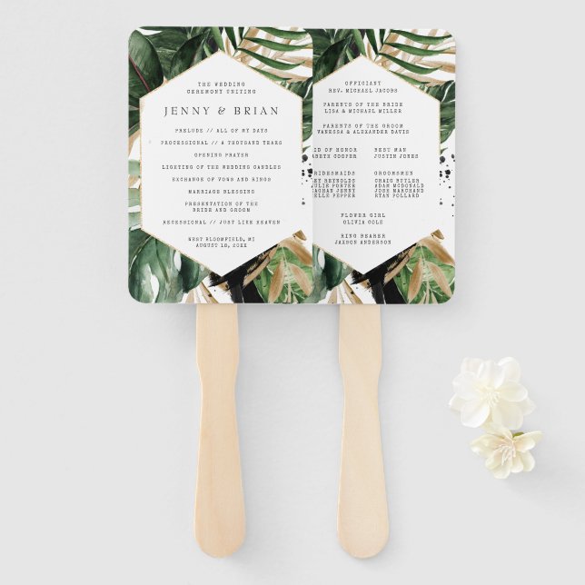 Abanico Programa de mano de boda con vegetación de verano  (Anverso y reverso)