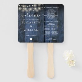 Abanico Programa de matrimonio Blue Rustic Wood String Lig