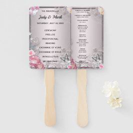 Abanico Programa De Matrimonio Con Flores Y Mariposas Rosa