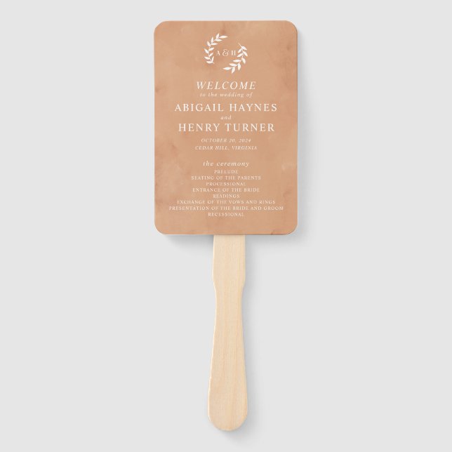 Abanico Programa de matrimonio de acuarela rústica (Anverso)