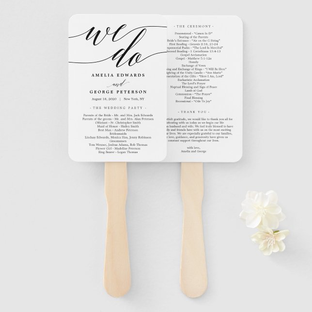 Abanico Programa de matrimonio de color EDITABLE con guión (Anverso y reverso)