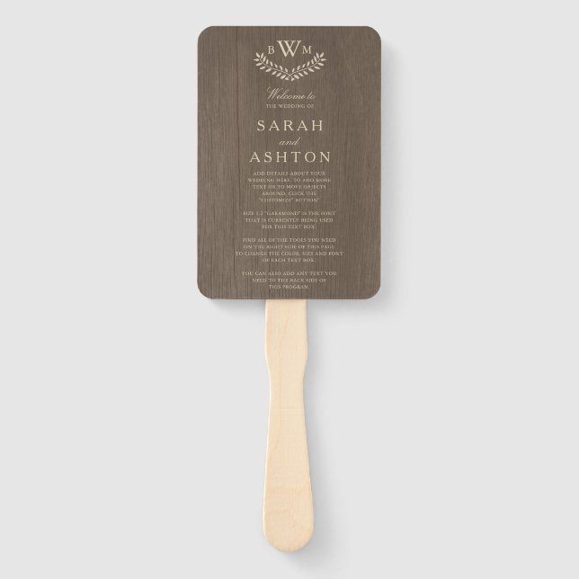 Abanico Programa de matrimonio de diseño de madera rústica (Anverso)