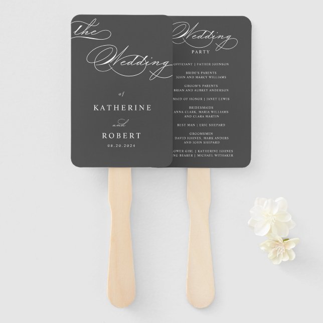 Abanico Programa de matrimonio de tipografía de lujo (Anverso y reverso)
