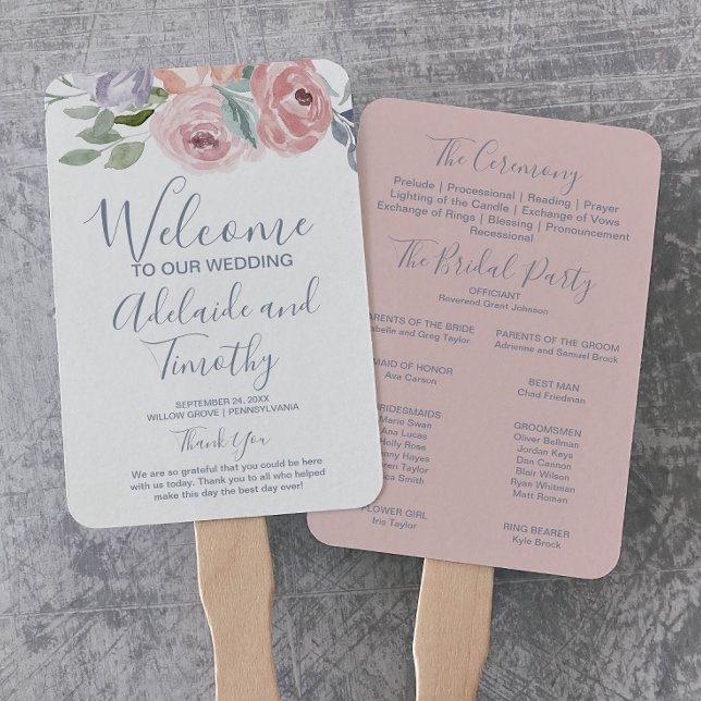 Abanico Programa de matrimonio Dusty Rosa Florals (Subido por el creador)