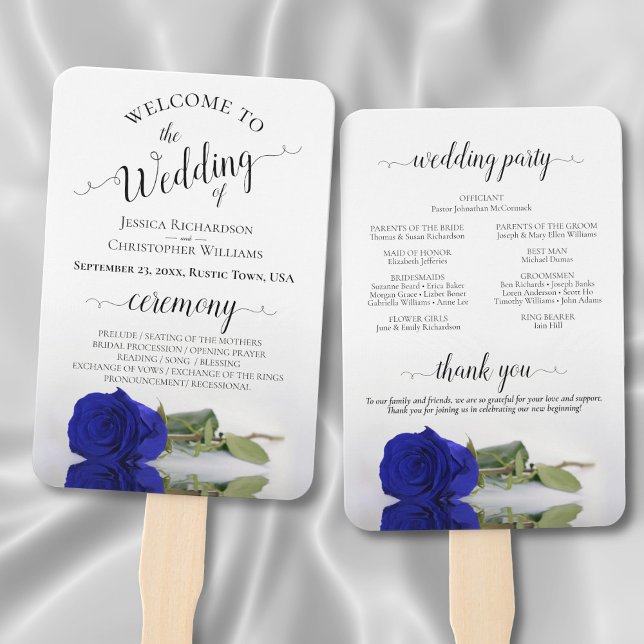 Abanico Programa de matrimonio elegante para Rosas Royal B (Front/Back)