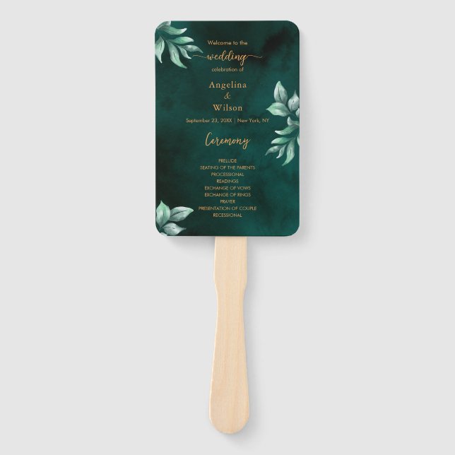 Abanico Programa de matrimonio Emerald Elegant Eucalyptus (Anverso)