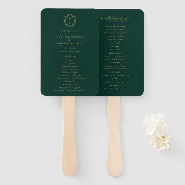 Abanico Programa de matrimonio esmeralda de Escudo de oro  (Anverso y reverso)