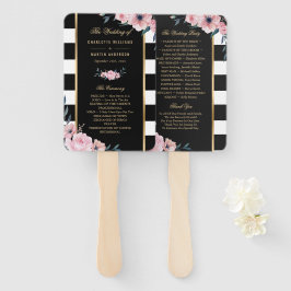 Abanico Programa de matrimonio floral rosado en franjas ne
