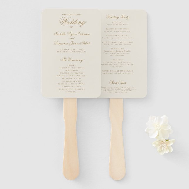 Abanico Programa de matrimonio formal elegante tradicional (Anverso y reverso)