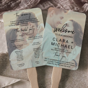 Abanico Programa de matrimonio fotográfico con caligrafía