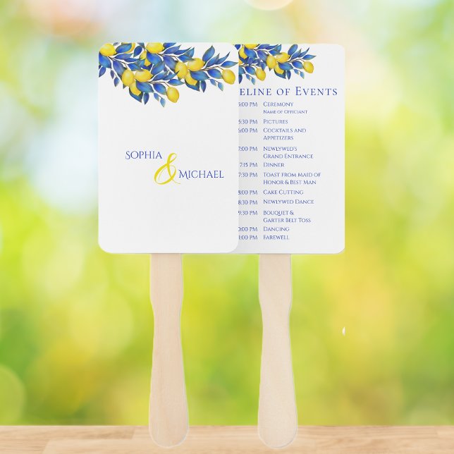 Abanico Programa de matrimonio mediterráneo-lemones (Mediterranean-Lemons-Wedding Programs)