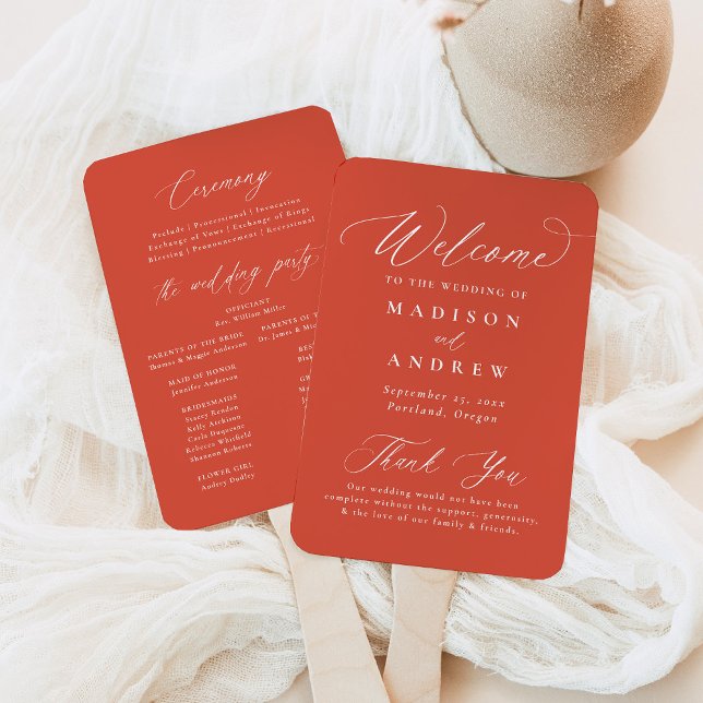 Abanico Programa de matrimonio Naranja de caligrafía elega (Subido por el creador)