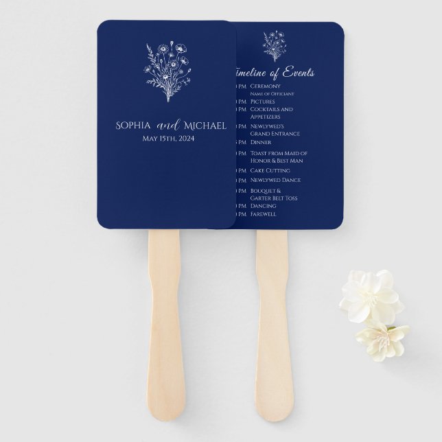 Abanico Programa de matrimonio para la elegancia de flores (Anverso y reverso)