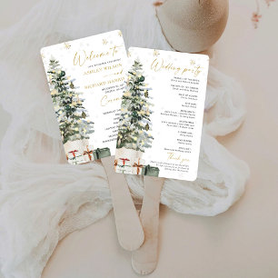 Abanico Programa de matrimonio para Navidades de pino-árbo
