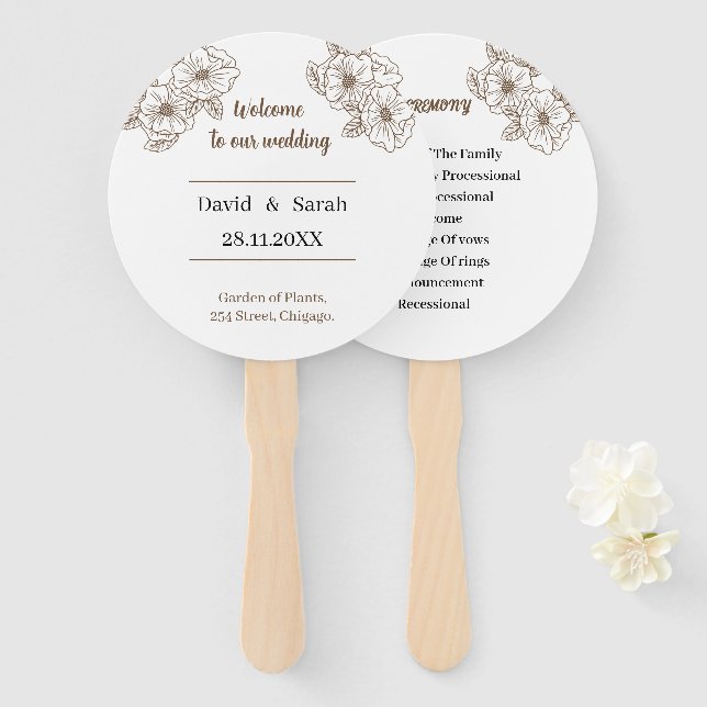 Abanico Programa de matrimonio personalizado de flores mar (Anverso y reverso)