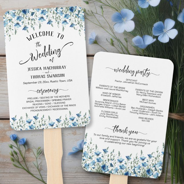 Abanico Programa de matrimonio Rustic Dusty Blue Boho Wild (Front/Back)