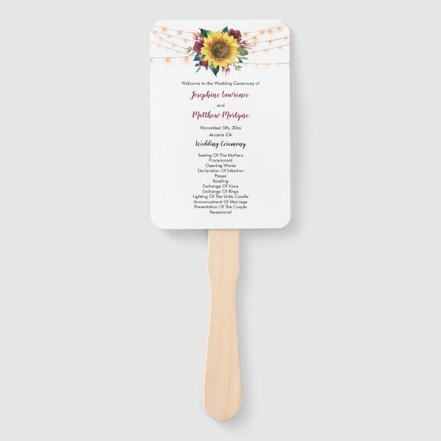 Abanico Programa de matrimonio Rustic Sunflower String Lig (Anverso)