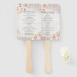 Abanico Programa de matrimonio Rústico de Madera y Rosas y