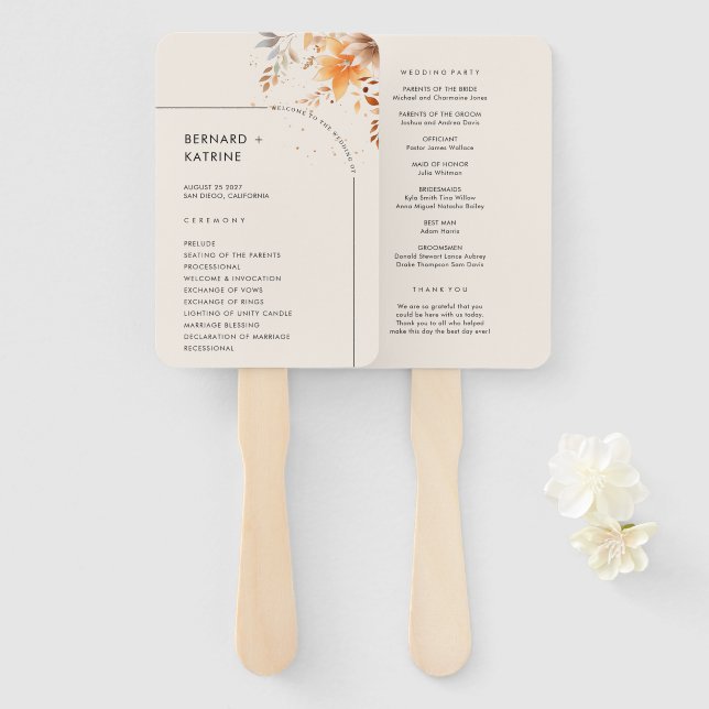 Abanico Programa de matrimonio simple (Anverso y reverso)