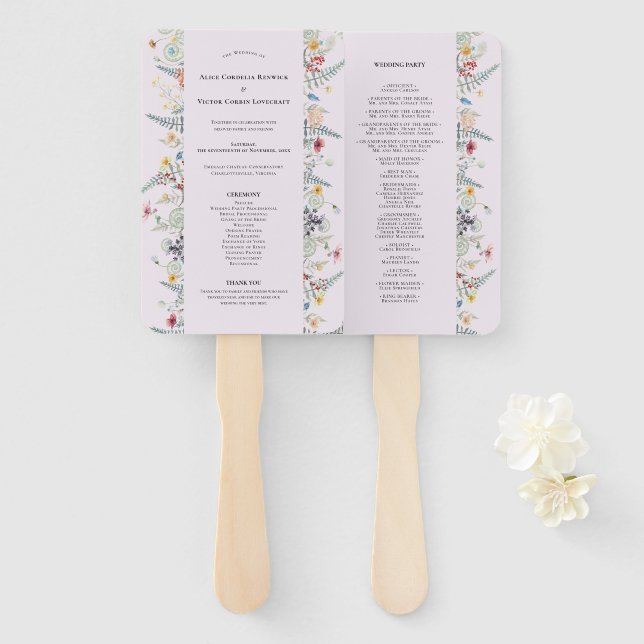 Abanico Programa de Matrimonio Simple de Flor Silvestre (Anverso y reverso)