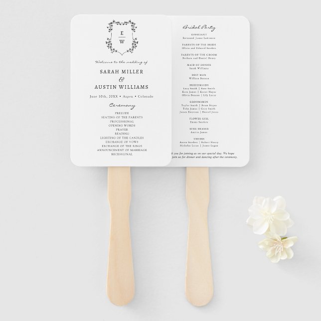 Abanico Programa de matrimonio simple y elegante (Anverso y reverso)