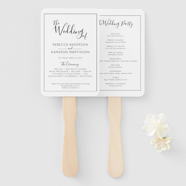 Abanico Programa de matrimonio simple y elegante en blanco (Anverso y reverso)